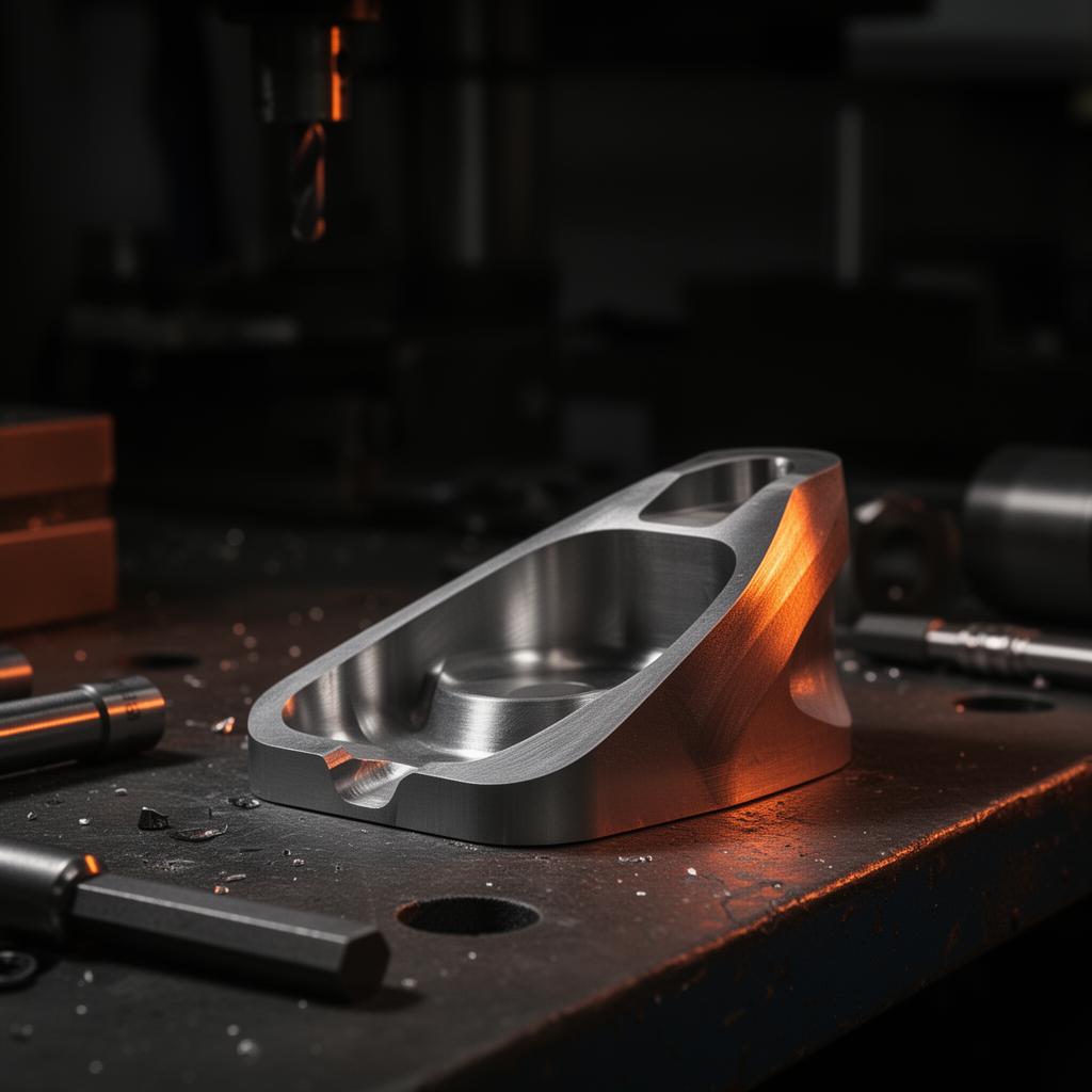 Custom CNC machined steel part on a workbench